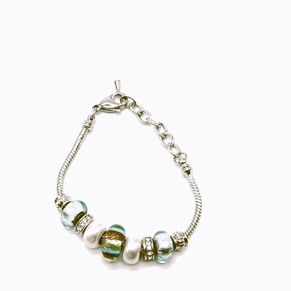 Beaded Charm Bracelet on Silver-tone Snake Chain - Picture 3 of 14